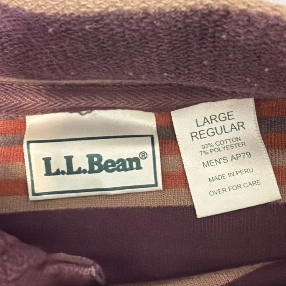 L.L. Bean Rugby Shirt Mens Large Orange  Red Stripe Long Sleeve Cotton Classic